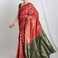 Janasya Red Silk Blend Ethnic Motifs Jacquard Saree | Swadesiicart