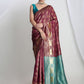 Janasya Purple Silk Blend Ethnic Motifs Jacquard Saree | Swadesiicart