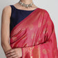 Janasya Pink Silk Blend Ethnic Motifs Jacquard Saree | Swadesiicart