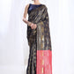 Janasya Navy Blue Silk Blend Ethnic Motifs Jacquard Saree | Swadesiicart