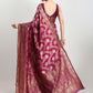 Janasya Purple Silk Blend Floral Jacquard Saree | Swadesiicart