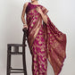 Janasya Purple Silk Blend Floral Jacquard Saree | Swadesiicart