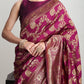 Janasya Purple Silk Blend Floral Jacquard Saree | Swadesiicart
