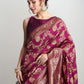 Janasya Purple Silk Blend Floral Jacquard Saree | Swadesiicart