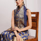 Janasya Navy Blue Silk Blend Floral Jacquard Saree | Swadesiicart