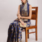 Janasya Navy Blue Silk Blend Floral Jacquard Saree | Swadesiicart