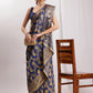 Janasya Navy Blue Silk Blend Floral Jacquard Saree | Swadesiicart