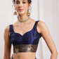 Janasya Navy Blue Silk Blend Floral Jacquard Saree | Swadesiicart
