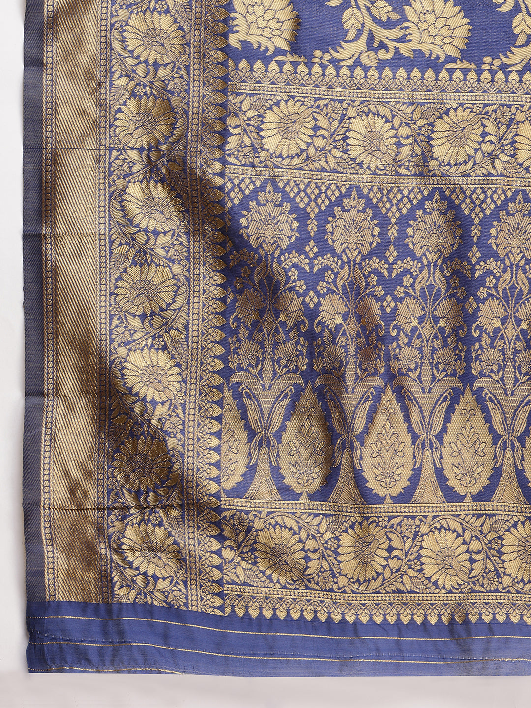 Janasya Navy Blue Silk Blend Floral Jacquard Saree | Swadesiicart