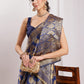 Janasya Navy Blue Silk Blend Floral Jacquard Saree | Swadesiicart
