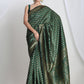 Janasya Dark Green Silk Blend Floral Jacquard Saree | Swadesiicart