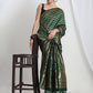 Janasya Dark Green Silk Blend Floral Jacquard Saree | Swadesiicart