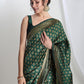Janasya Dark Green Silk Blend Floral Jacquard Saree | Swadesiicart