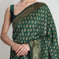 Janasya Dark Green Silk Blend Floral Jacquard Saree | Swadesiicart