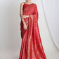 Janasya Red Silk Blend Floral Jacquard Saree | Swadesiicart