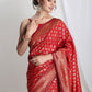 Janasya Red Silk Blend Floral Jacquard Saree | Swadesiicart