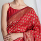 Janasya Red Silk Blend Floral Jacquard Saree | Swadesiicart