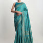 Janasya Turquoise Silk Blend Ethnic Motifs Jacquard Saree | Swadesiicart
