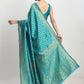 Janasya Turquoise Silk Blend Ethnic Motifs Jacquard Saree | Swadesiicart