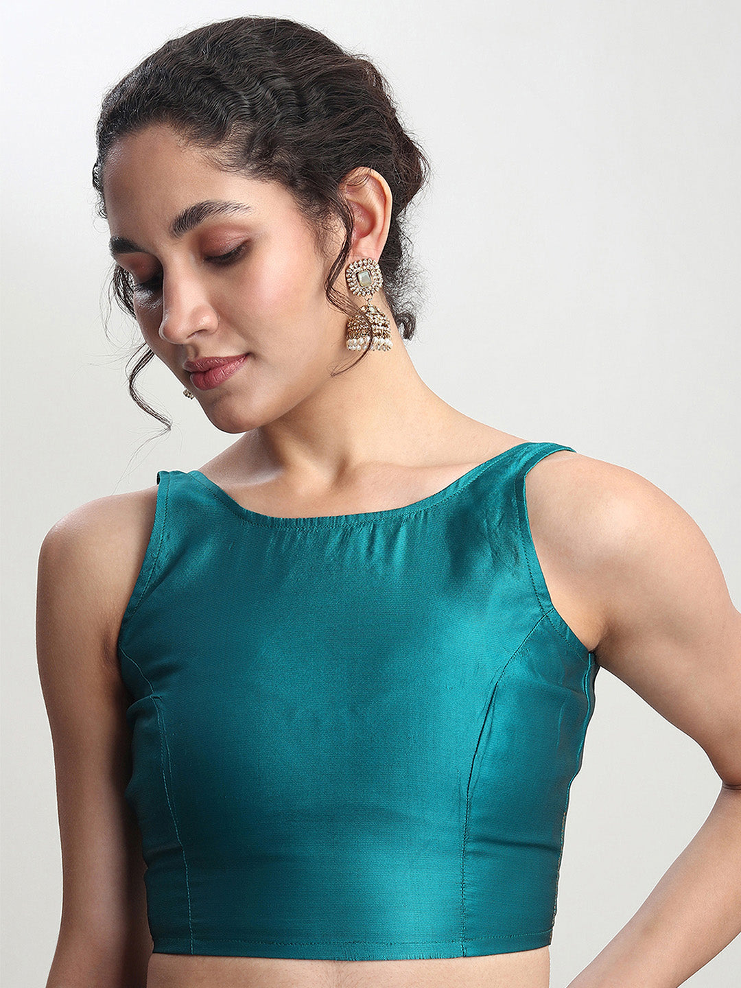 Janasya Turquoise Silk Blend Ethnic Motifs Jacquard Saree | Swadesiicart