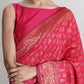 Janasya Pink Silk Blend Floral Jacquard Saree | Swadesiicart