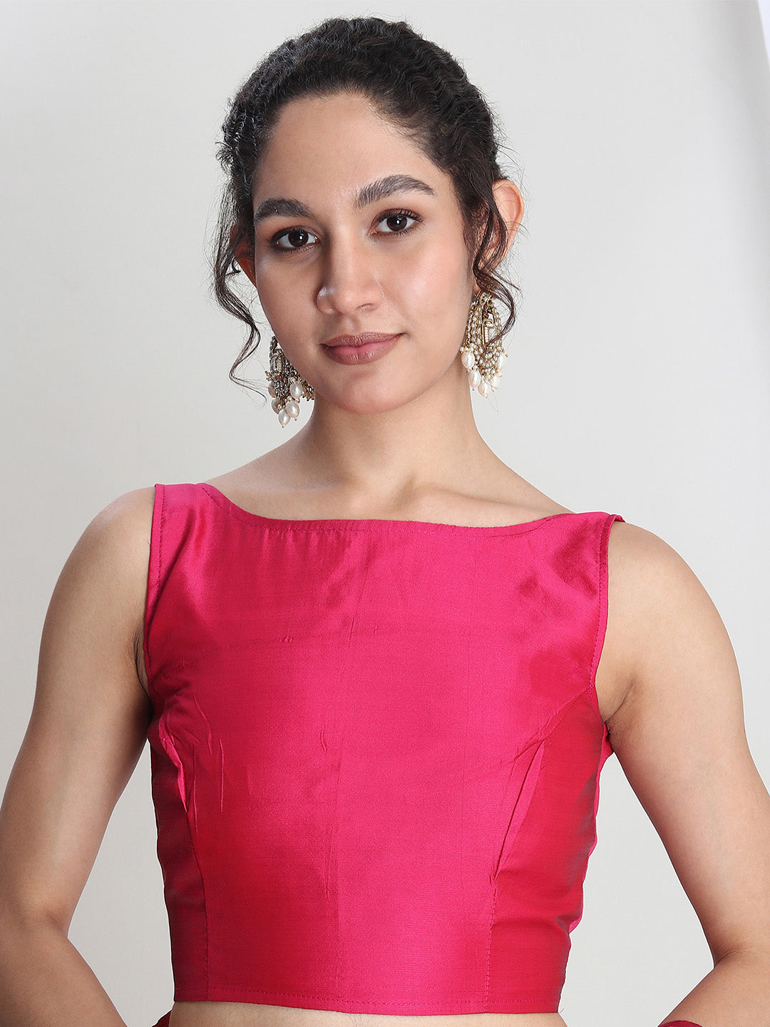 Janasya Pink Silk Blend Floral Jacquard Saree | Swadesiicart