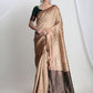 Janasya Beige Silk Blend Ethnic Motifs Jacquard Saree | Swadesiicart