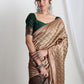 Janasya Beige Silk Blend Ethnic Motifs Jacquard Saree | Swadesiicart