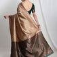 Janasya Beige Silk Blend Ethnic Motifs Jacquard Saree | Swadesiicart