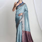 Janasya Light Blue Silk Blend Ethnic Motifs Jacquard Saree | Swadesiicart