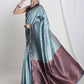 Janasya Light Blue Silk Blend Ethnic Motifs Jacquard Saree | Swadesiicart