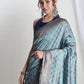 Janasya Light Blue Silk Blend Ethnic Motifs Jacquard Saree | Swadesiicart