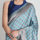 Janasya Light Blue Silk Blend Ethnic Motifs Jacquard Saree | Swadesiicart