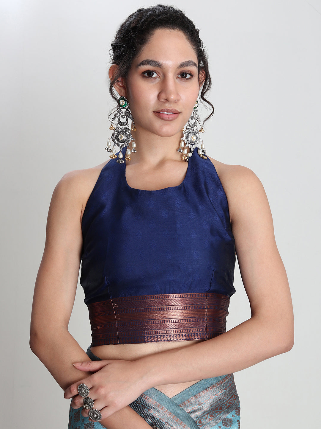 Janasya Light Blue Silk Blend Ethnic Motifs Jacquard Saree | Swadesiicart