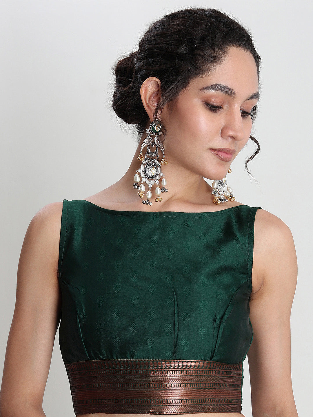 Janasya Light Green Silk Blend Ethnic Motifs Jacquard Saree | Swadesiicart
