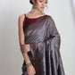 Janasya Grey Silk Blend Ethnic Motifs Jacquard Saree | Swadesiicart
