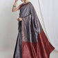 Janasya Grey Silk Blend Ethnic Motifs Jacquard Saree | Swadesiicart