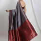 Janasya Grey Silk Blend Ethnic Motifs Jacquard Saree | Swadesiicart
