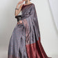 Janasya Grey Silk Blend Ethnic Motifs Jacquard Saree | Swadesiicart