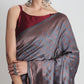 Janasya Grey Silk Blend Ethnic Motifs Jacquard Saree | Swadesiicart