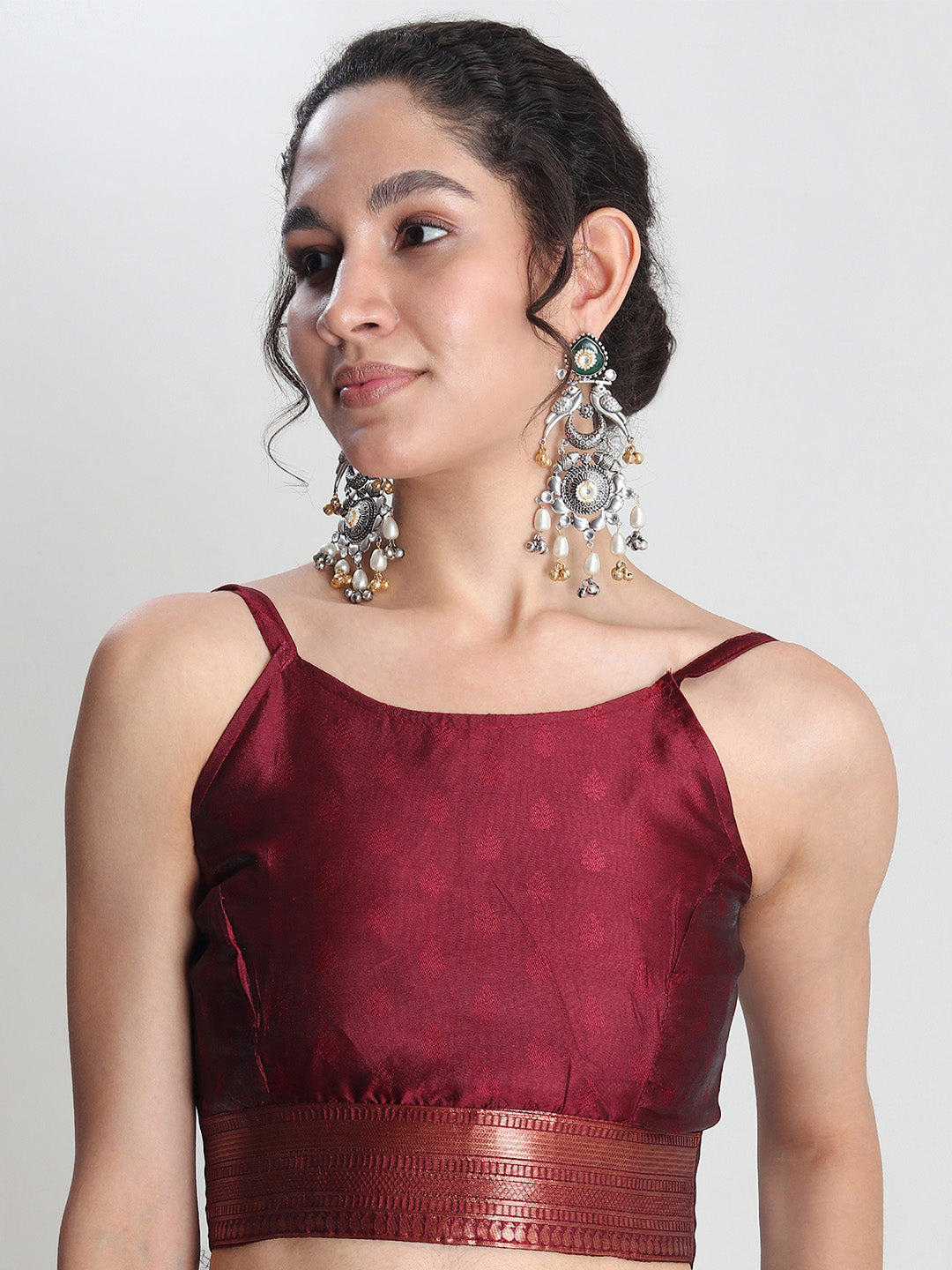Janasya Grey Silk Blend Ethnic Motifs Jacquard Saree | Swadesiicart