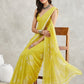 Janasya Lime Yellow Georgette Floral Printed Saree | Swadesiicart
