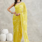 Janasya Lime Yellow Georgette Floral Printed Saree | Swadesiicart