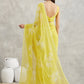 Janasya Lime Yellow Georgette Floral Printed Saree | Swadesiicart