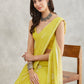Janasya Lime Yellow Georgette Floral Printed Saree | Swadesiicart