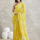 Janasya Lime Yellow Georgette Floral Printed Saree | Swadesiicart
