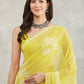 Janasya Lime Yellow Georgette Floral Printed Saree | Swadesiicart