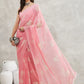 Janasya Light Pink Georgette Floral Printed Saree | Swadesiicart