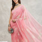 Janasya Light Pink Georgette Floral Printed Saree | Swadesiicart
