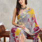 Janasya Grey Georgette Abstract Printed Saree | Swadesiicart
